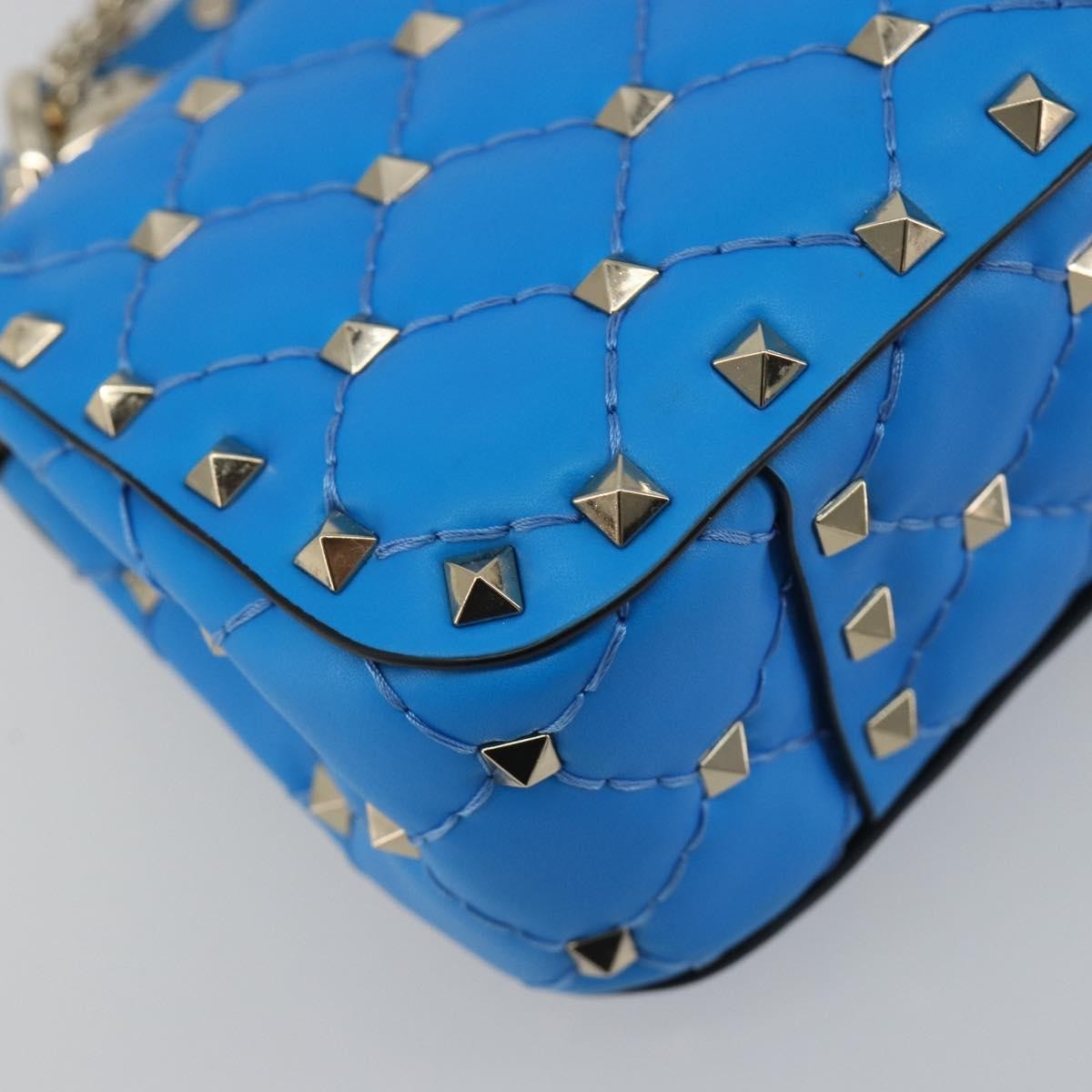 Valentino Garavani Rockstud Spike Flap Quilted Leather Blue Leather Shoulder Bag Bag (Pre-Owned)
