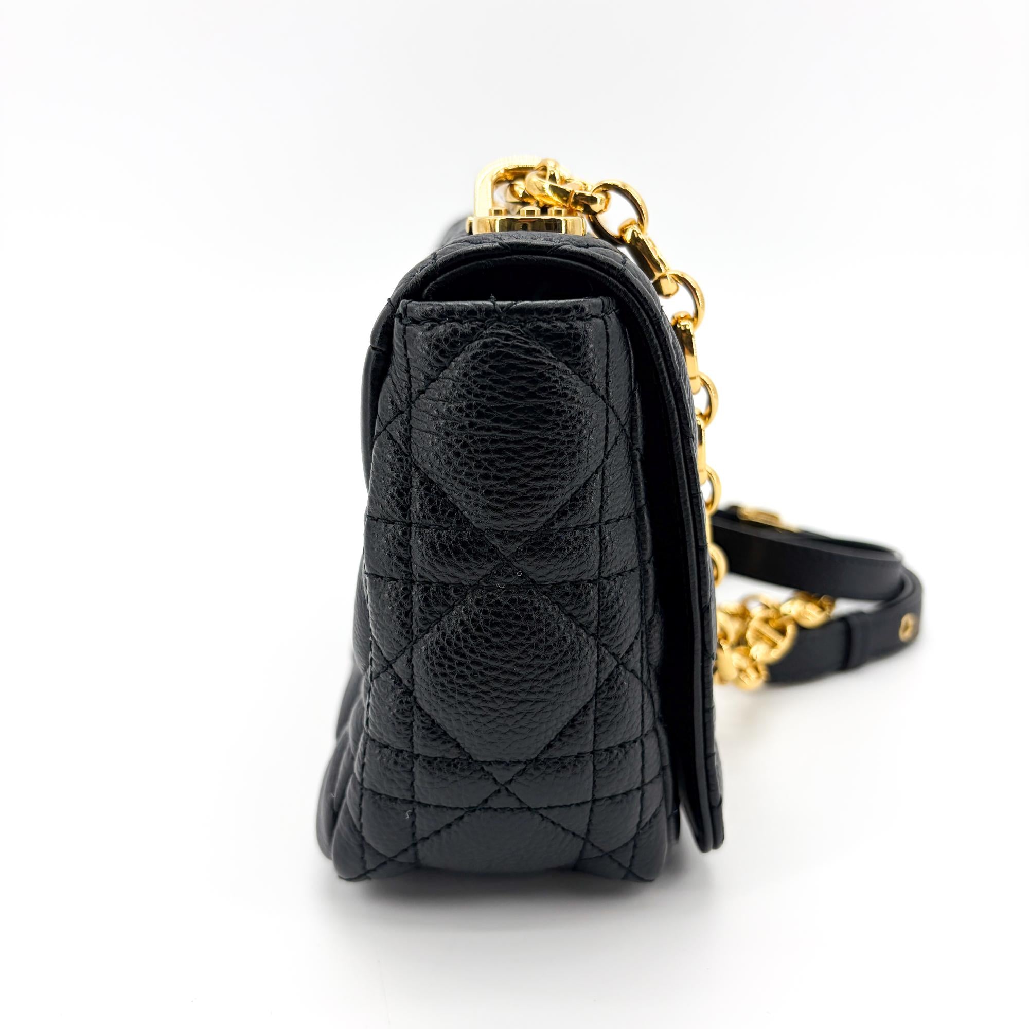 Christian Dior Caro Bag Cannage Quilt Calfskin Black Leather Handbag (Pre-Owned)