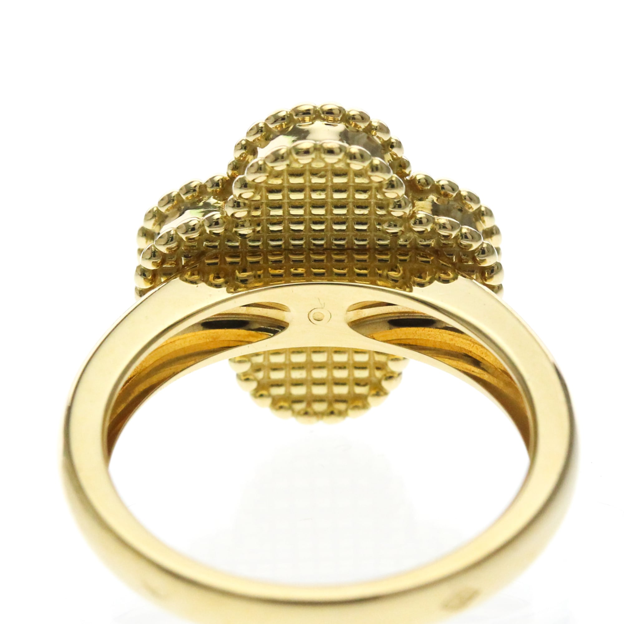 Van Cleef & Arpels Vintage Alhambra 18K Yellow Gold With Carnelian And Diamond Black Yellow_Gold Ring Jewelry (Pre-Owned)
