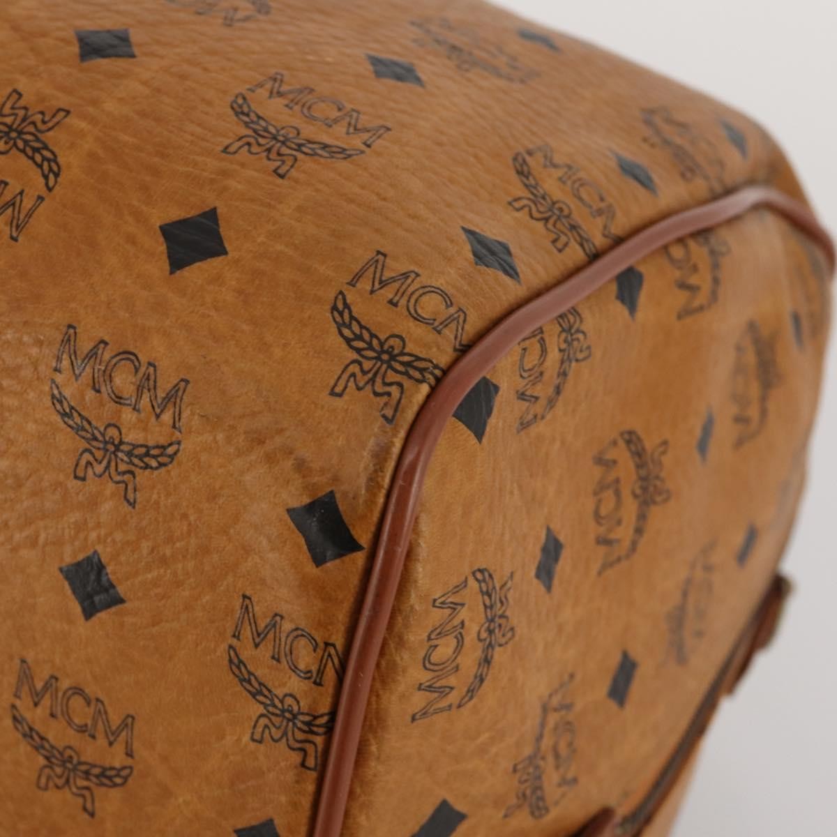 MCM Vicetos Logogram Boston Brown Leather Travel Bag Bag (Pre-Owned)