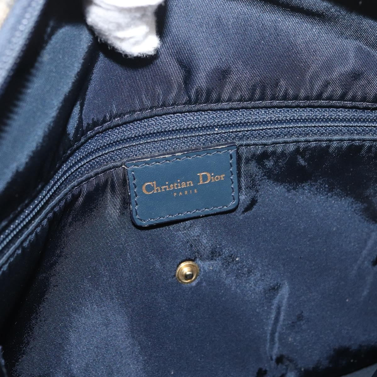 Christian Dior Vintage Saddle Bowler Diorissimo Canvas Navy Canvas Handbag (Pre-Owned)