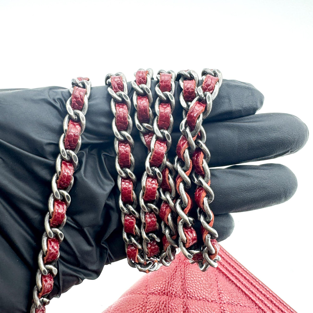 Chanel Boy Wallet On Short Chain Quilted Lambskin Burgundy Leather Crossbody Bag Bag (Pre-Owned)