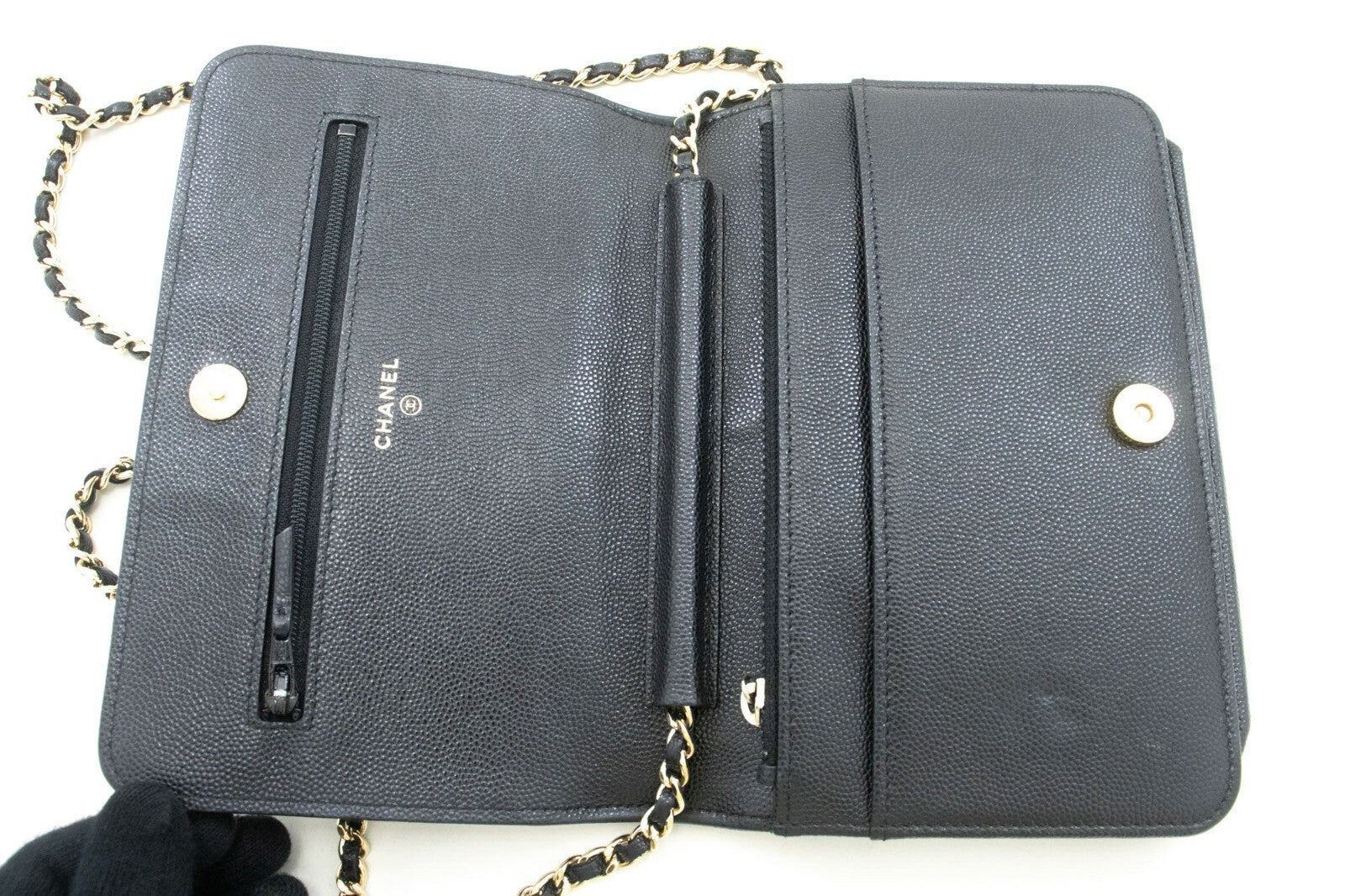 Chanel Boy Wallet On Chain Quilted Caviar Black Calfskin Wallets Accessory (Pre-Owned)