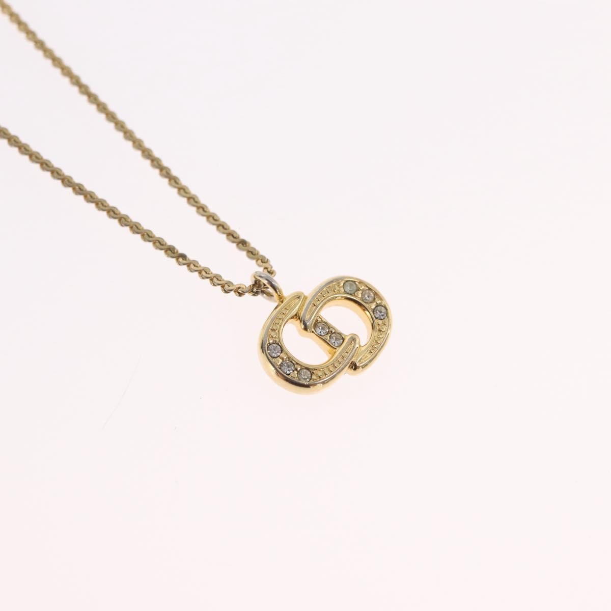 Christian Dior Vintage Cd Pendant Metal With Crystals Gold Metal Necklace Jewelry (Pre-Owned)