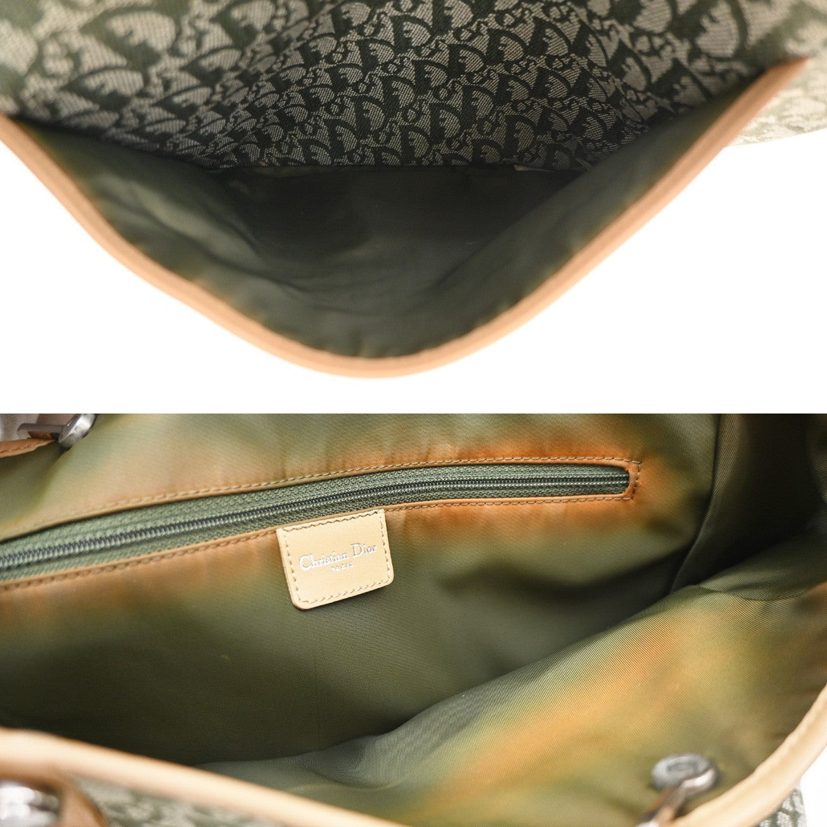 Christian Dior Vintage Open Pocket Diorissimo Canvas Green Canvas Tote Bag Bag (Pre-Owned)