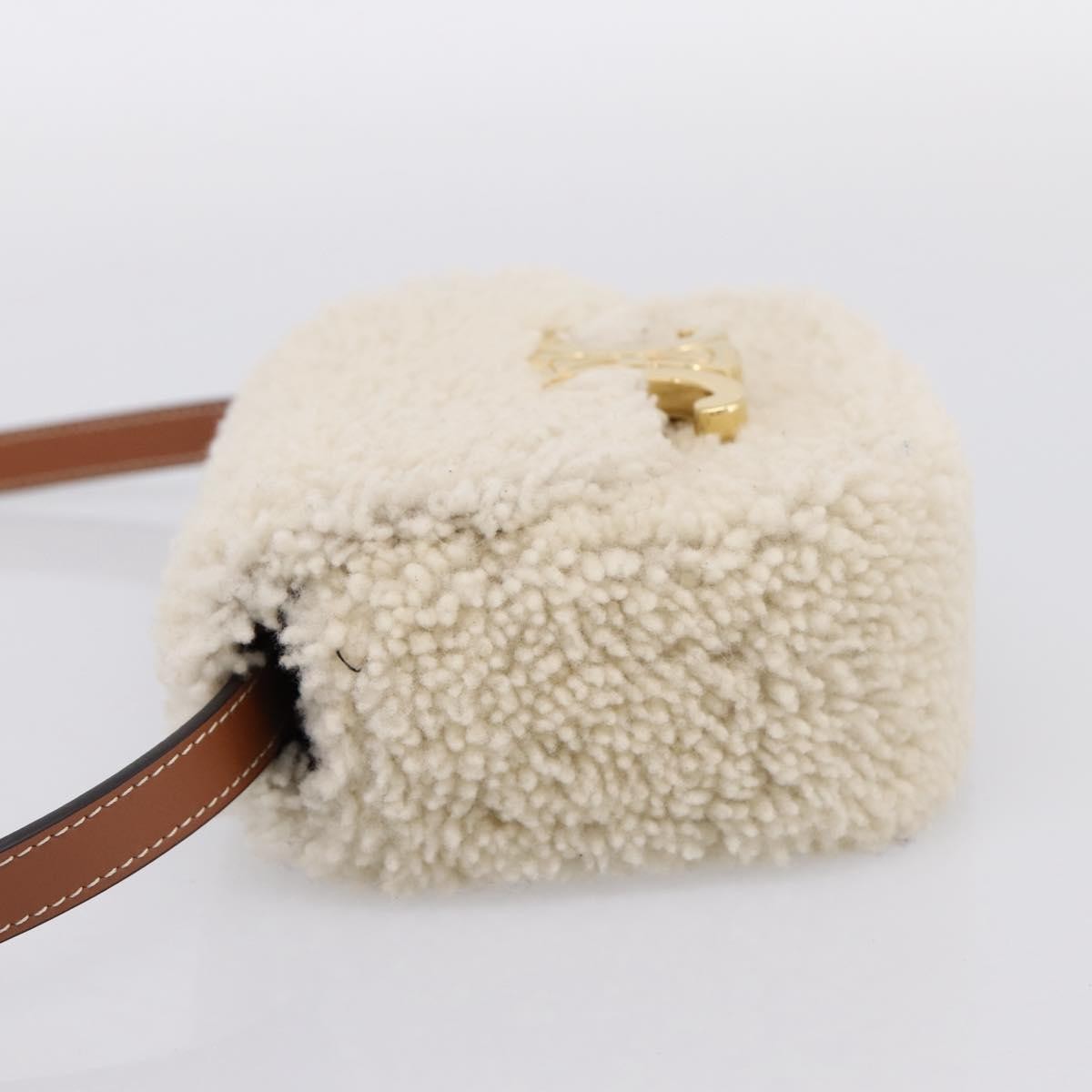 Celine Triomphe Shoulder Shearling Beige Wool Handbag (Pre-Owned)
