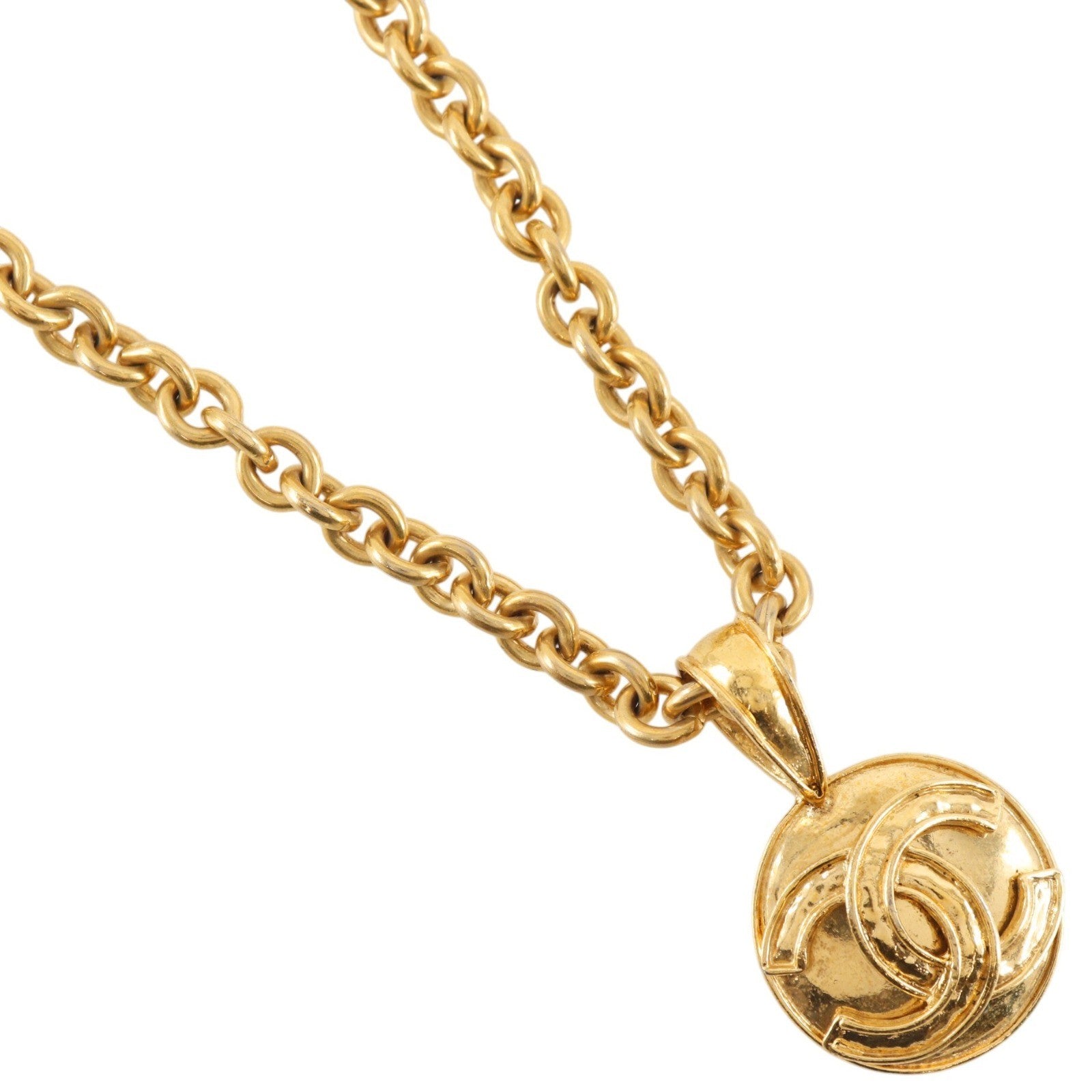 Chanel Vintage Cc Round Pendant Long Metal Gold Gold_Plated Necklace Jewelry (Pre-Owned)