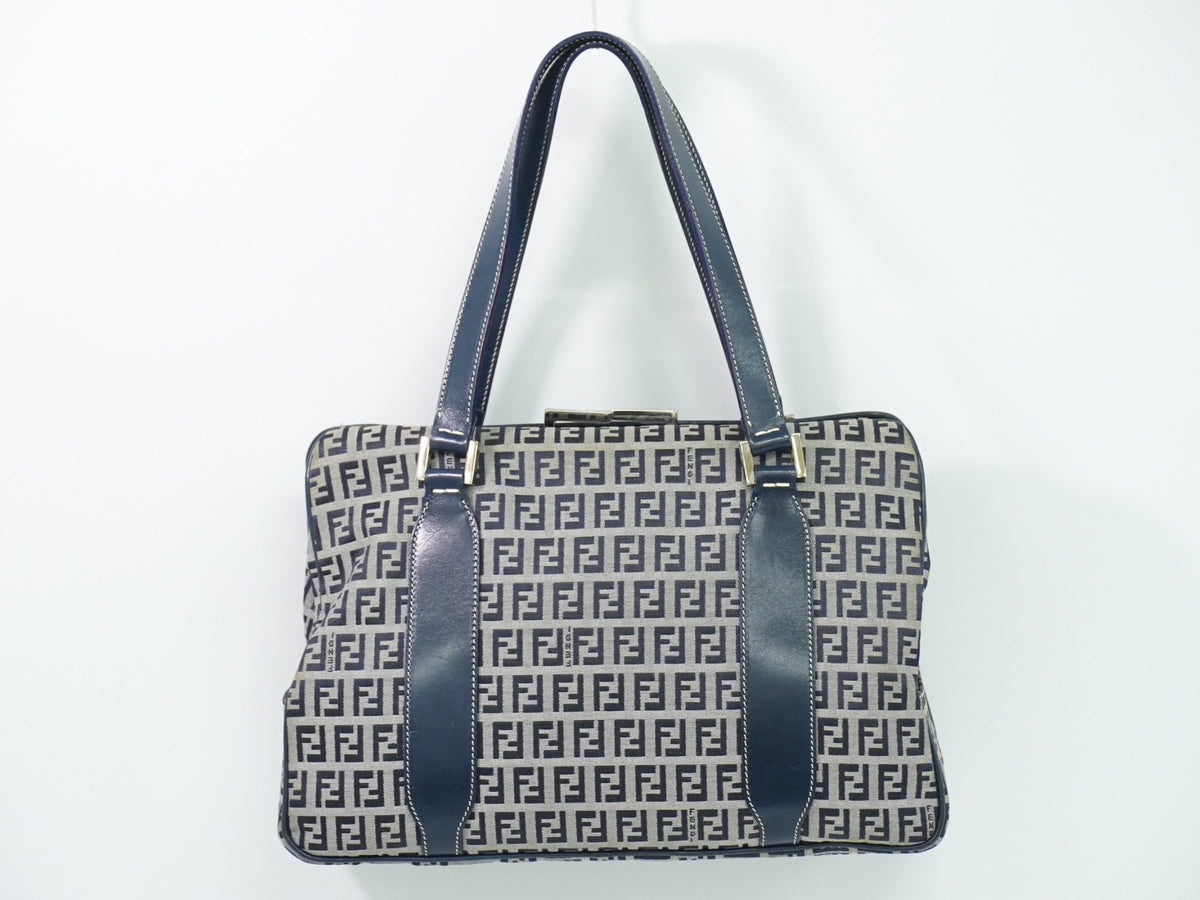 Fendi Vintage Shoulderbag Canvas Navy Canvas Shoulder Bag Bag (Pre-Owned)