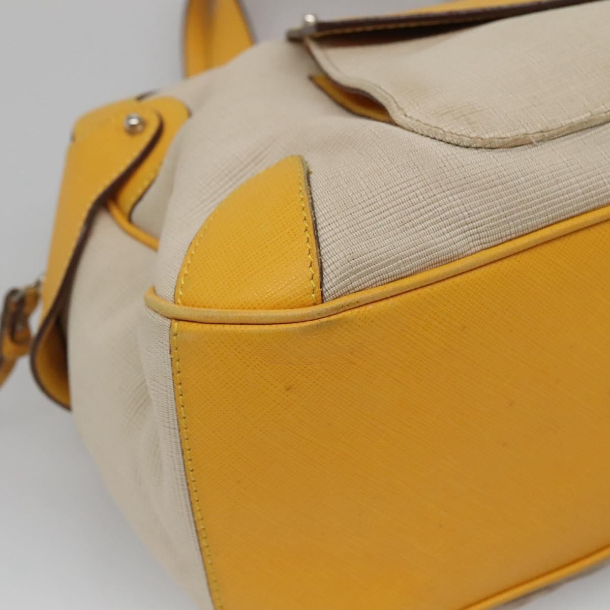 Salvatore Ferragamo Gancini Canvas And Leather Yellow Canvas Handbag (Pre-Owned)