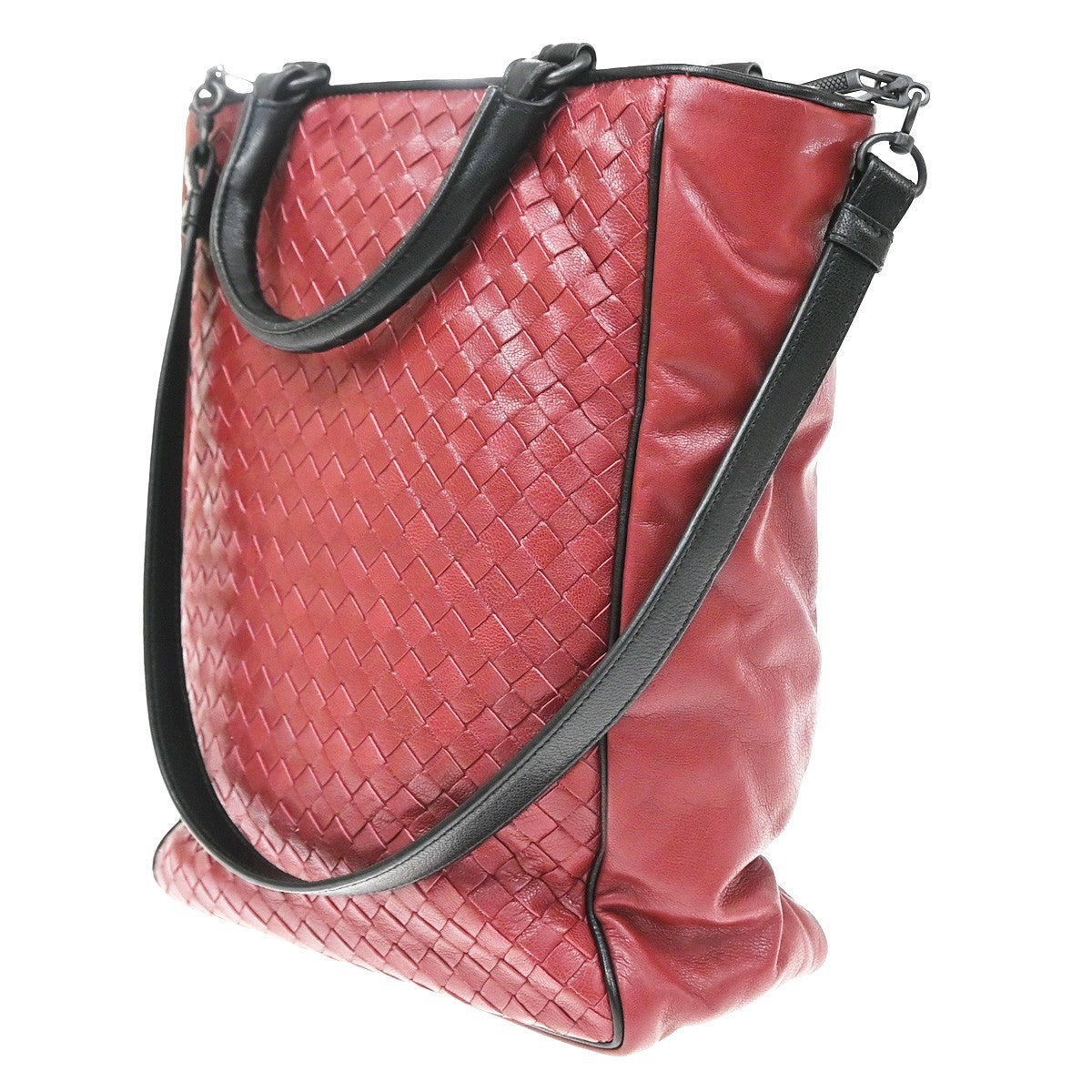 Bottega Veneta Convertible Open Tote Intrecciato Nappa Red Leather Tote Bag Bag (Pre-Owned)