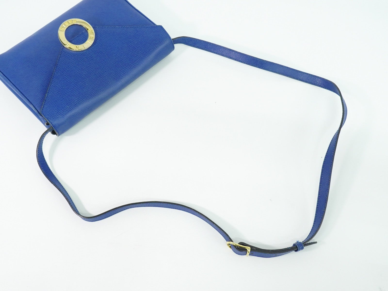 Celine Circle Logo Leather Blue Leather Shoulder Bag Bag (Pre-Owned)