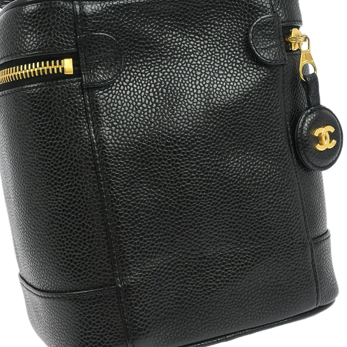 Chanel Vintage Timeless Cosmetic Case Caviar Black Leather Handbag (Pre-Owned)