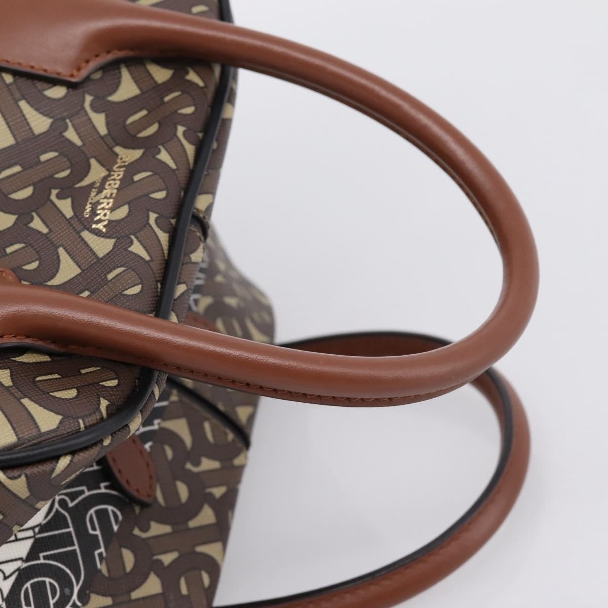 Burberry Tb Half Cube Duffle Monogram Embossed Leather Brown Canvas Handbag (Pre-Owned)