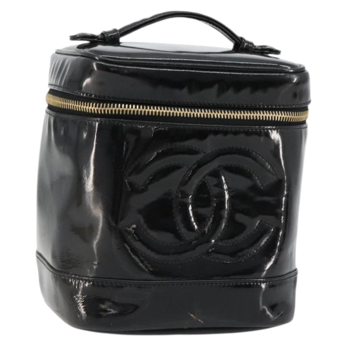 Chanel Vintage Timeless Cosmetic Case Patent Black Patent_Leather Handbag (Pre-Owned)