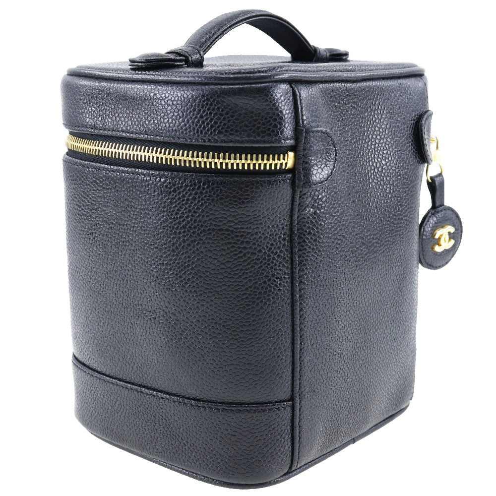 Chanel Vintage Timeless Cosmetic Case Caviar Black Leather Handbag (Pre-Owned)