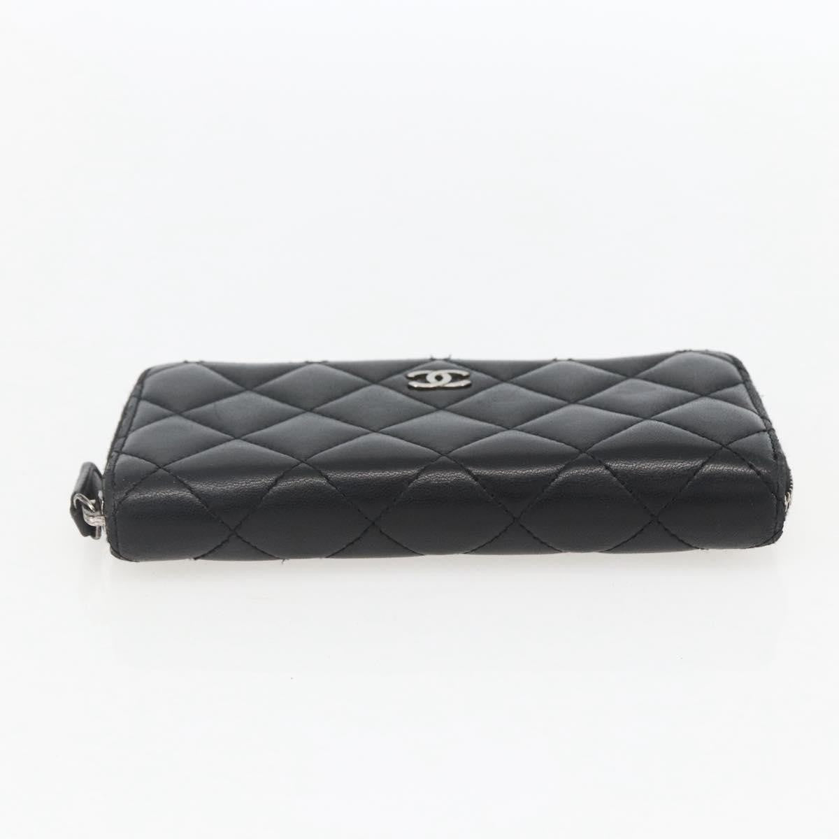 Chanel Zip Around Organizer Quilted Lambskin Black Leather Wallets Accessory (Pre-Owned)