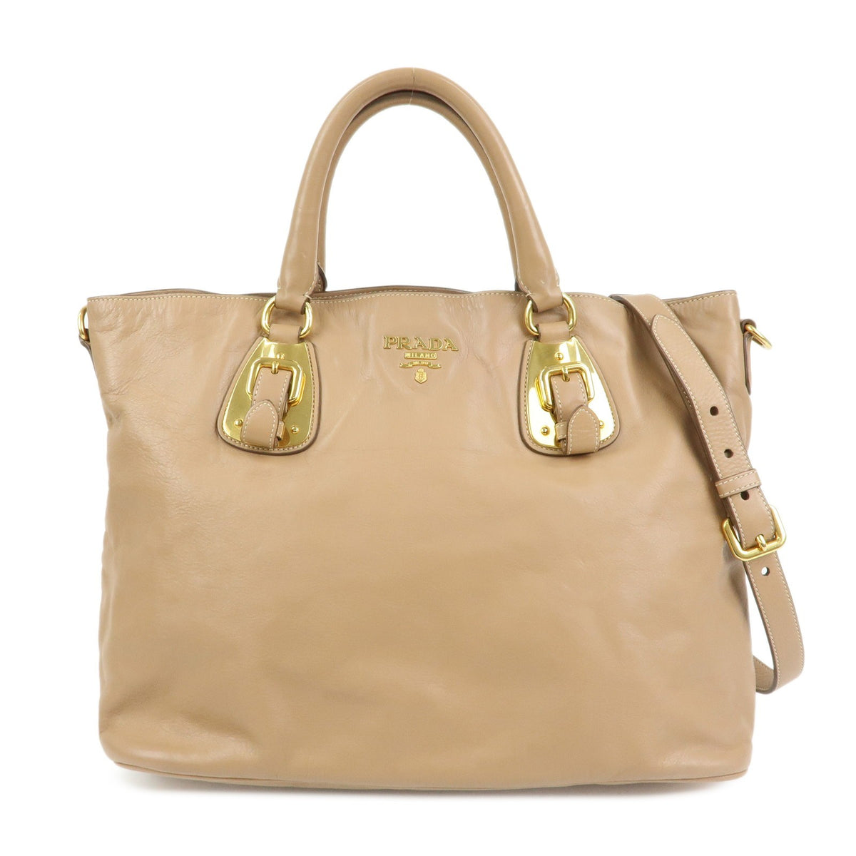 Prada Convertible Shopper Soft Calf Brown Leather Tote Bag Bag (Pre-Owned)