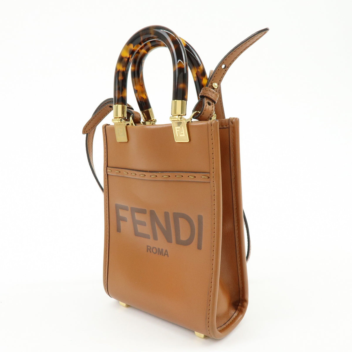 Fendi Sunshine Shopper Leather Brown Leather Tote Bag Bag (Pre-Owned)