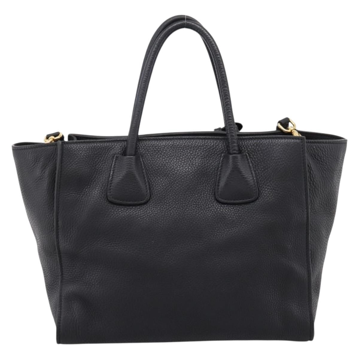 Prada Front Pocket Convertible Vitello Daino Black Leather Tote Bag Bag (Pre-Owned)