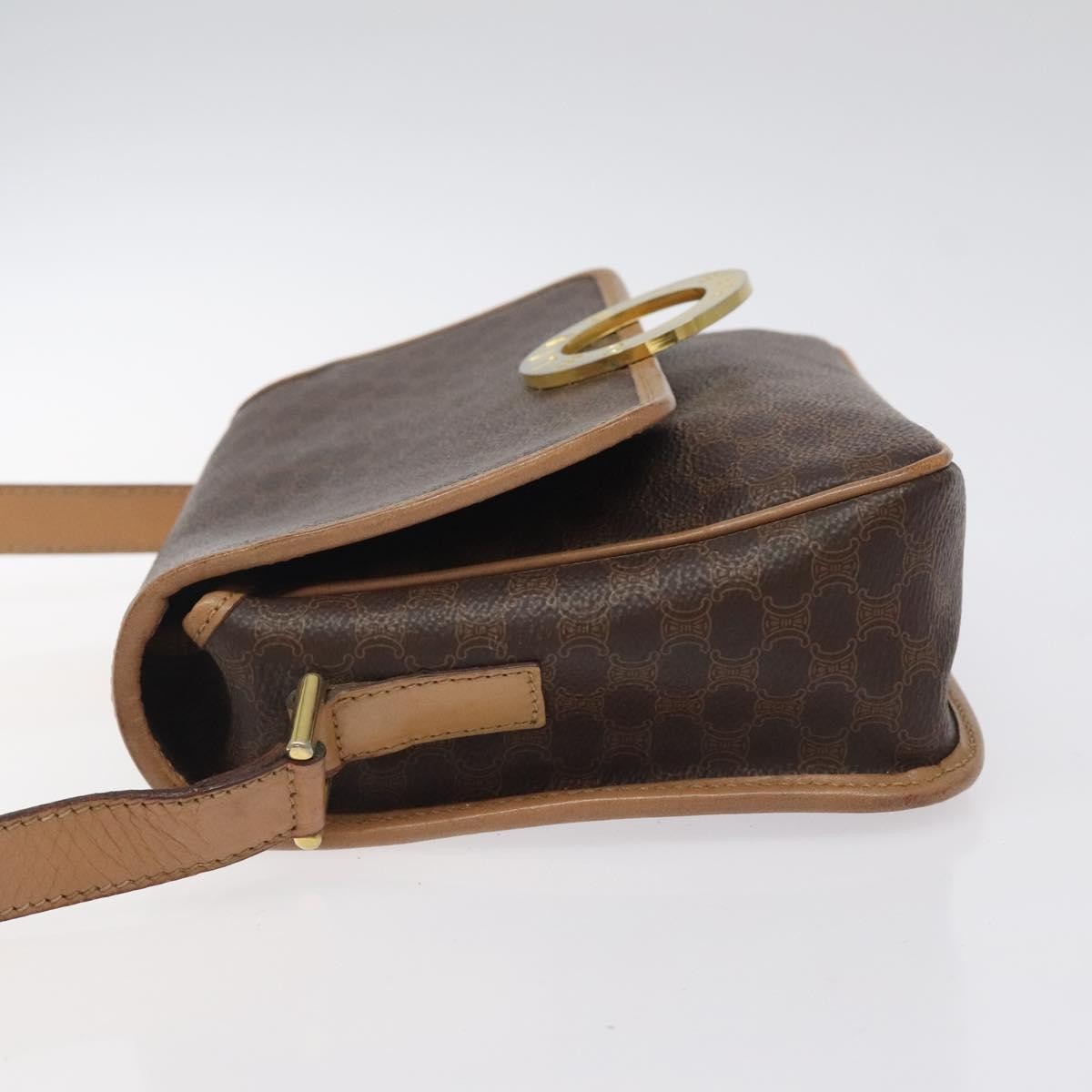 Celine Vintage Macadam Circle Logo Canvas And Leather Brown Canvas Shoulder Bag Bag (Pre-Owned)