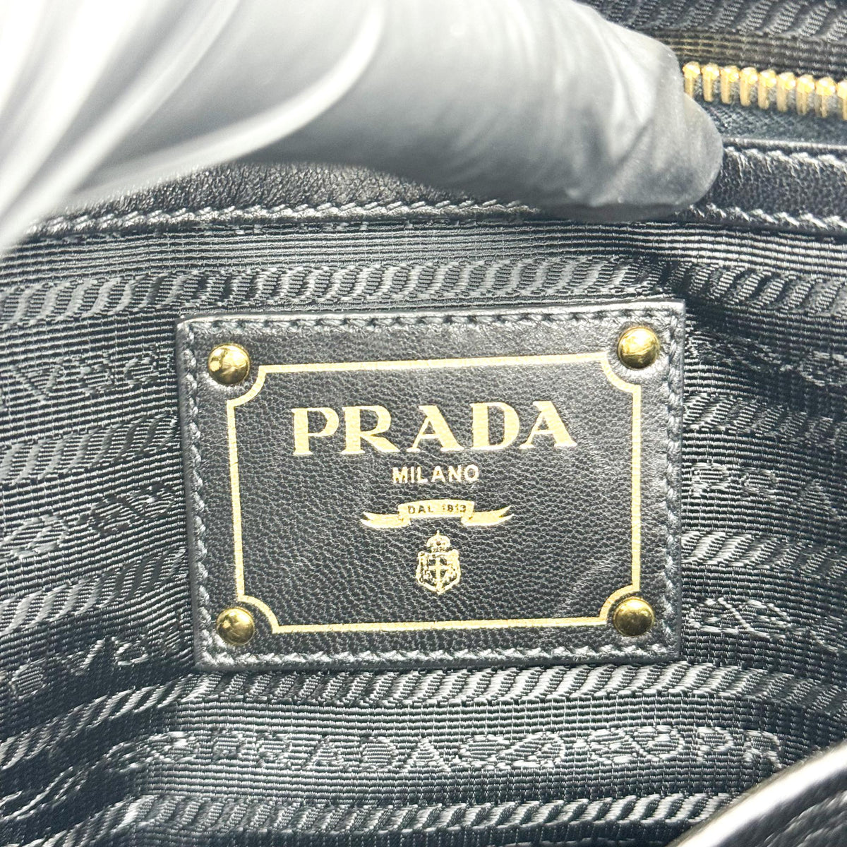Prada Gaufre Nappa Leather Black Nylon Tote Bag Bag (Pre-Owned)