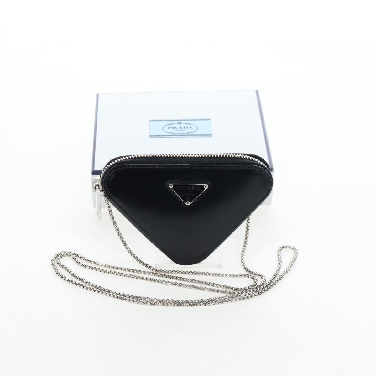 Prada Triangle Logo Zip Embossed Leather Black Leather Shoulder Bag Bag (Pre-Owned)