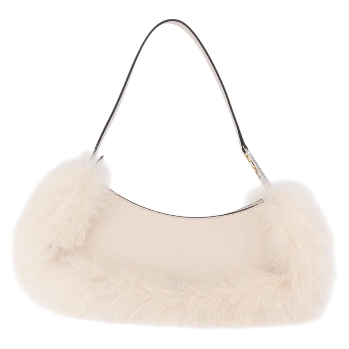 Fendi O'lock Swing Leather With Fur White Leather Shoulder Bag Bag (Pre-Owned)