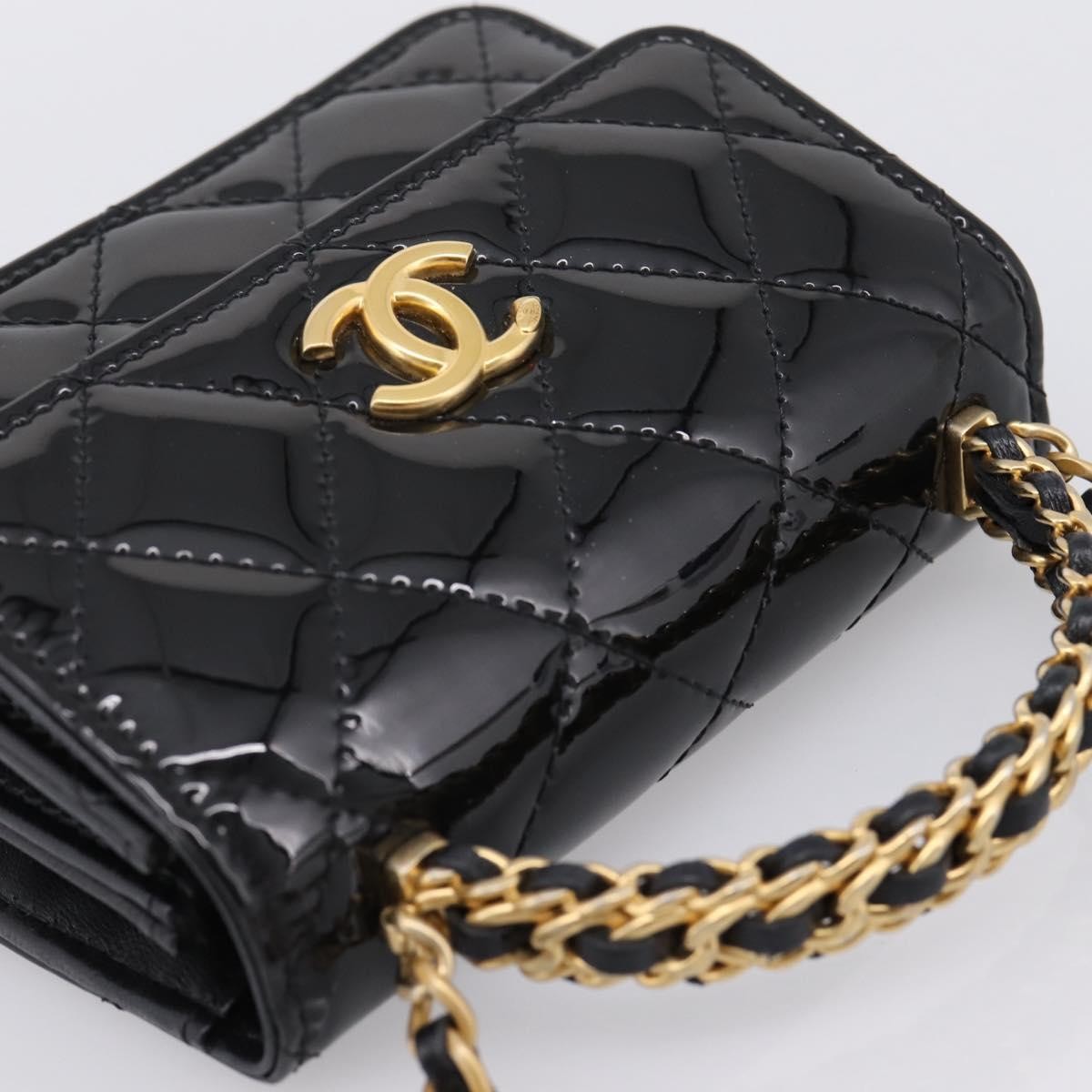 Chanel Woven Top Handle Cc Flap Clutch On Chain Patent Leather Black Patent_Leather Shoulder Bag Bag (Pre-Owned)