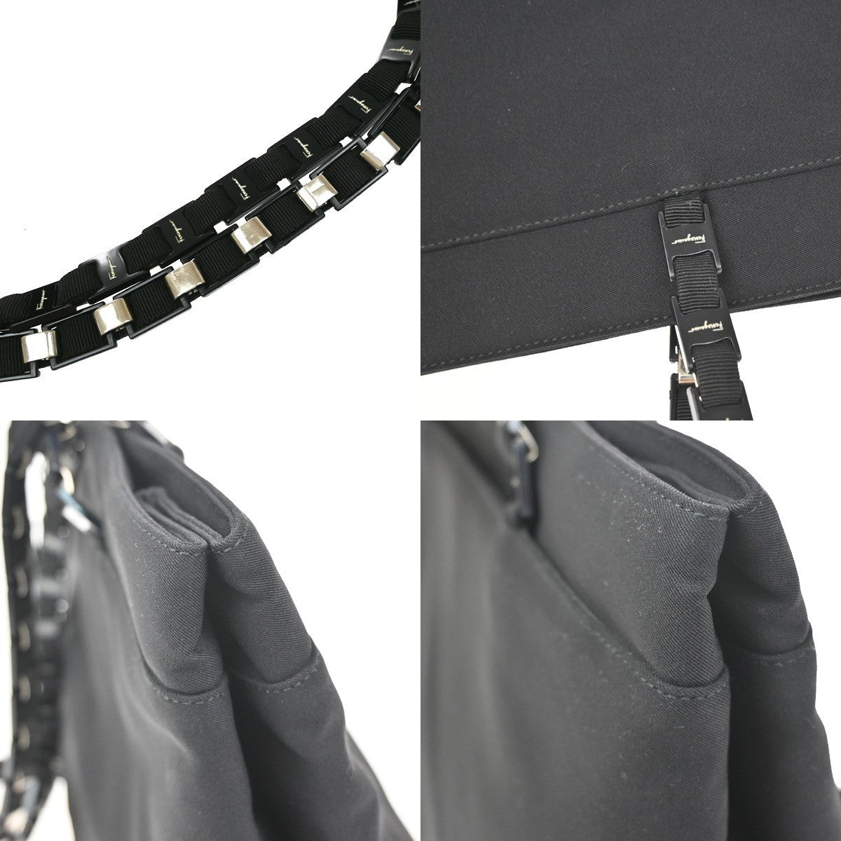 Salvatore Ferragamo Vala Tote Nylon Black Nylon Tote Bag Bag (Pre-Owned)