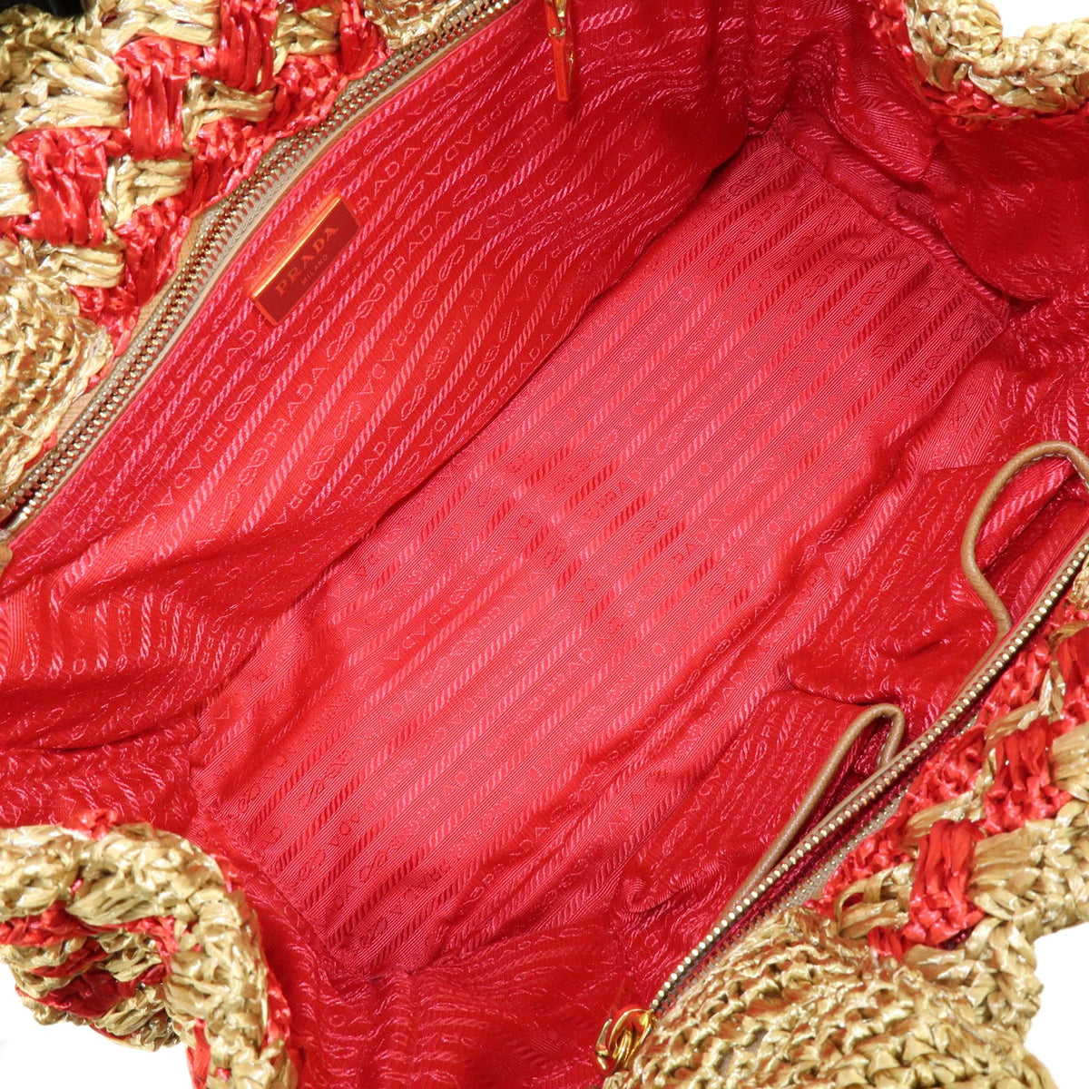 Prada Canapa Raffia Crochet Red Wicker Tote Bag Bag (Pre-Owned)