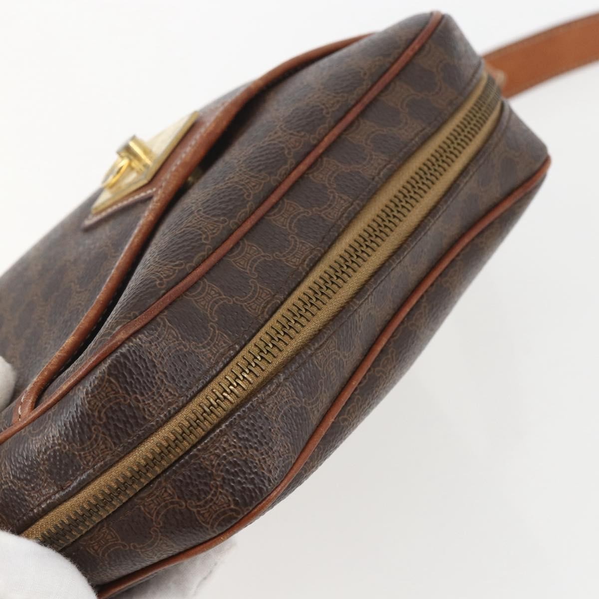 Celine Vintage Macadam Canvas And Leather Brown Canvas Shoulder Bag Bag (Pre-Owned)