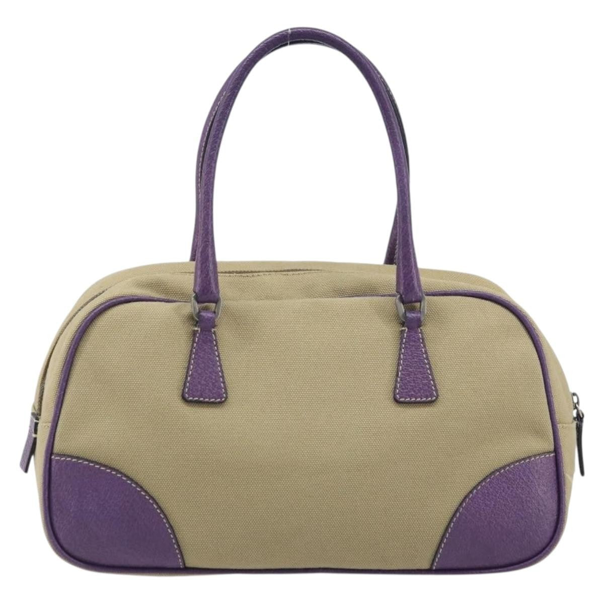 Prada Bowler Canvas With Leather Beige Canvas Shoulder Bag Bag (Pre-Owned)