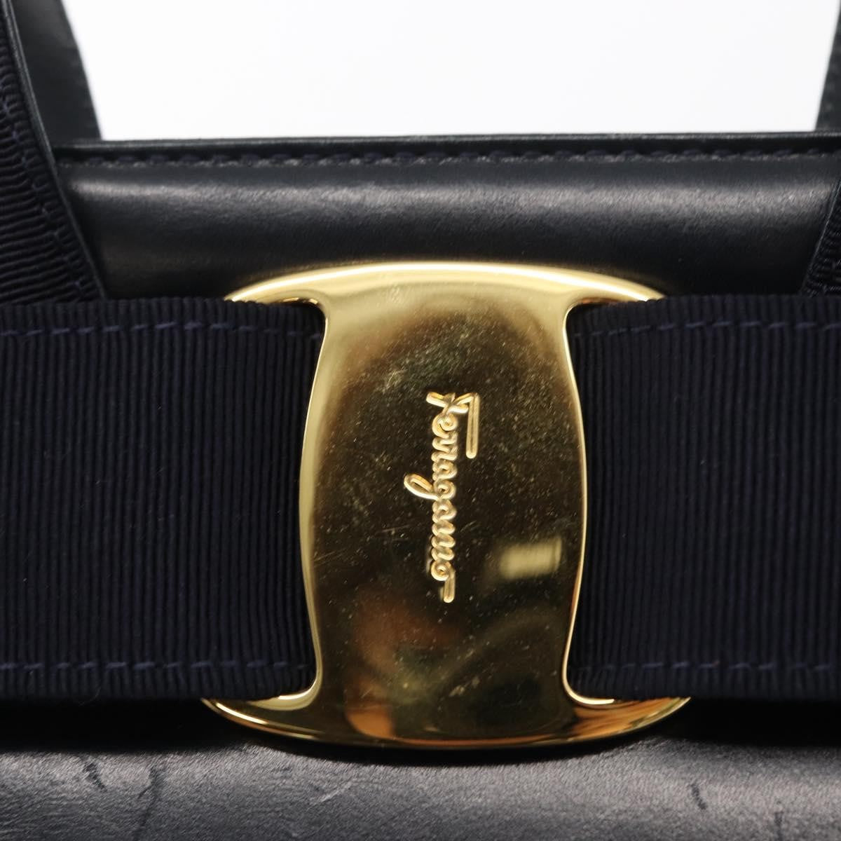 Salvatore Ferragamo Convertible Vara Bow Leather Navy Leather Handbag (Pre-Owned)