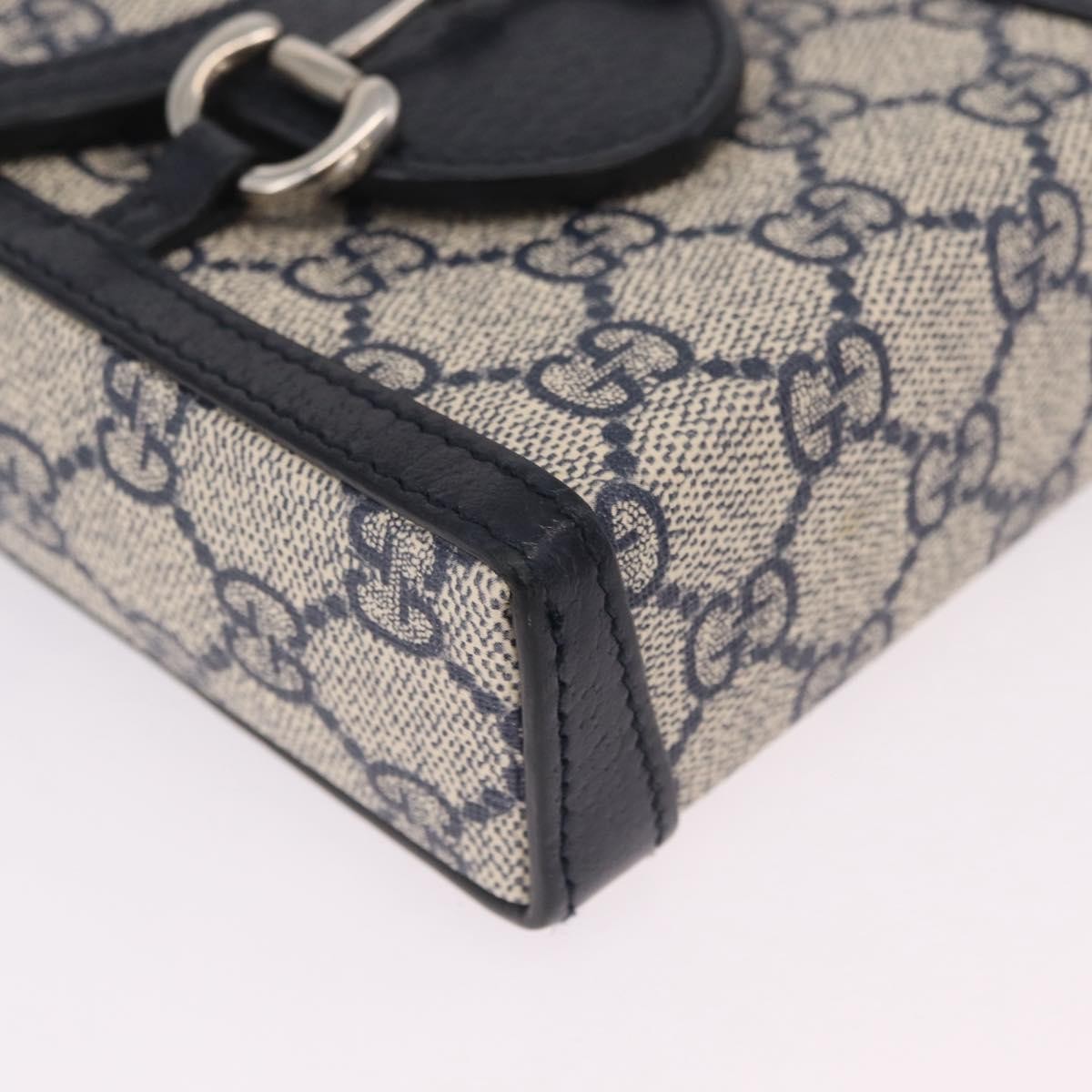Gucci Horsebit 1955 Gg Coated Canvas With Leather Navy Canvas Crossbody Bag Bag (Pre-Owned)