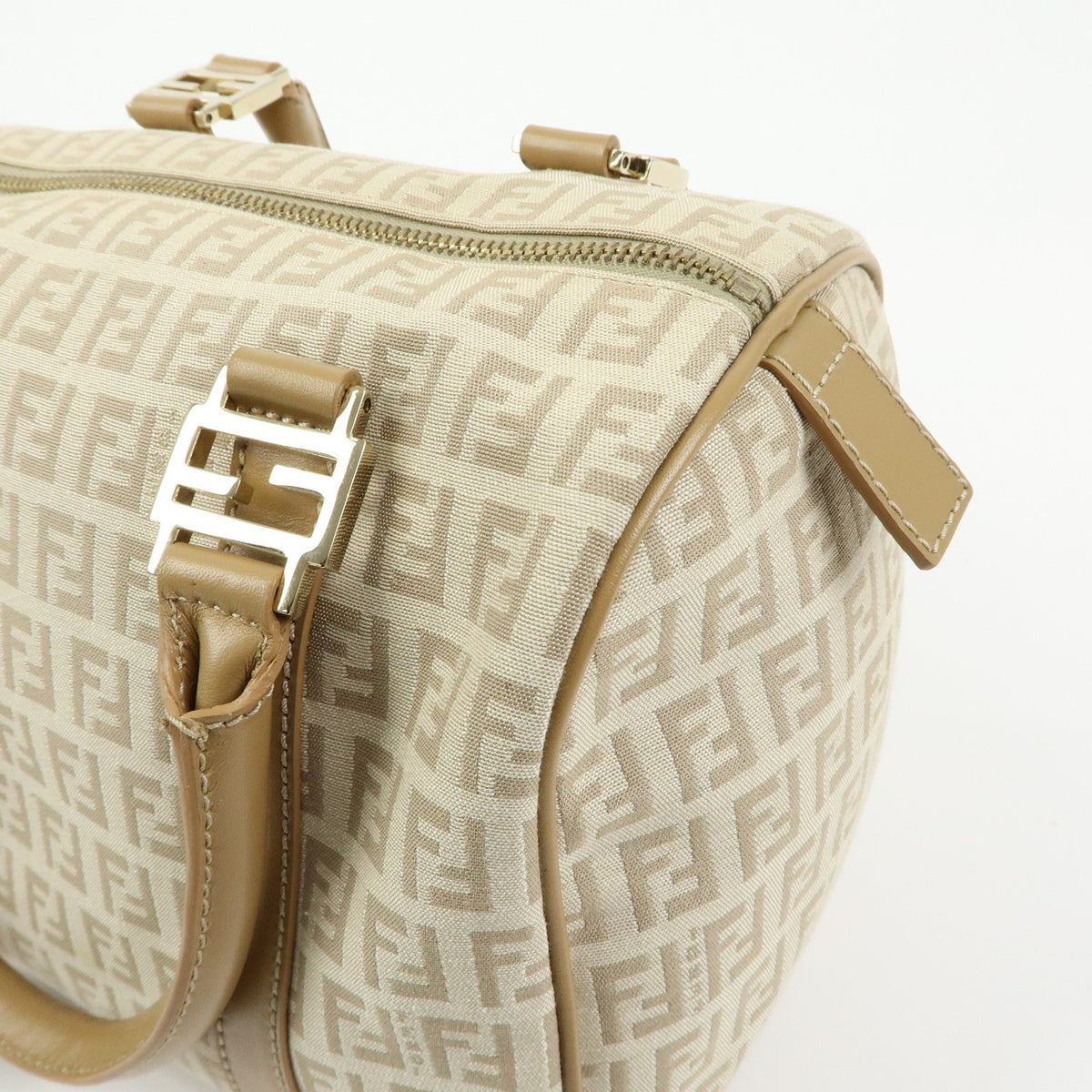 Fendi Boston Zucchino Coated Canvas Beige Canvas Handbag (Pre-Owned)