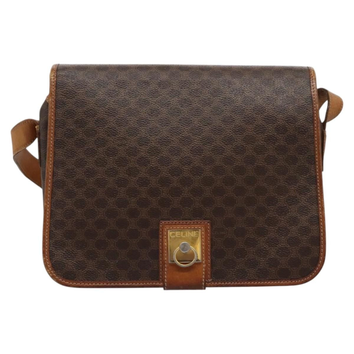Celine Vintage Macadam Canvas And Leather Brown Canvas Shoulder Bag Bag (Pre-Owned)