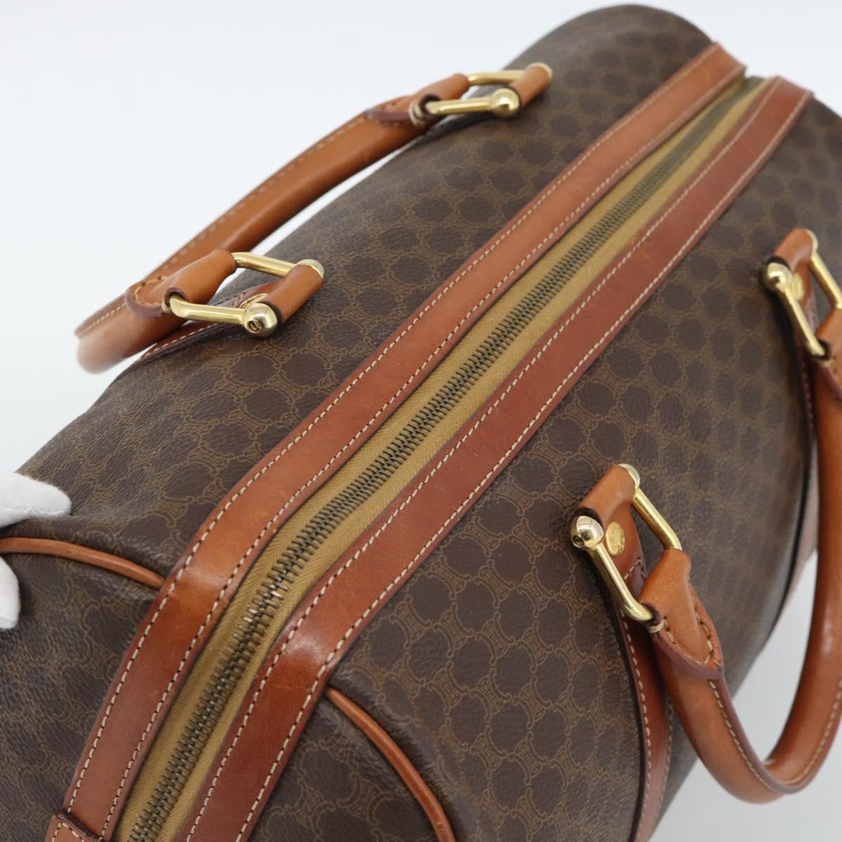 Celine Vintage Macadam Boston Canvas And Leather Brown Canvas Handbag (Pre-Owned)