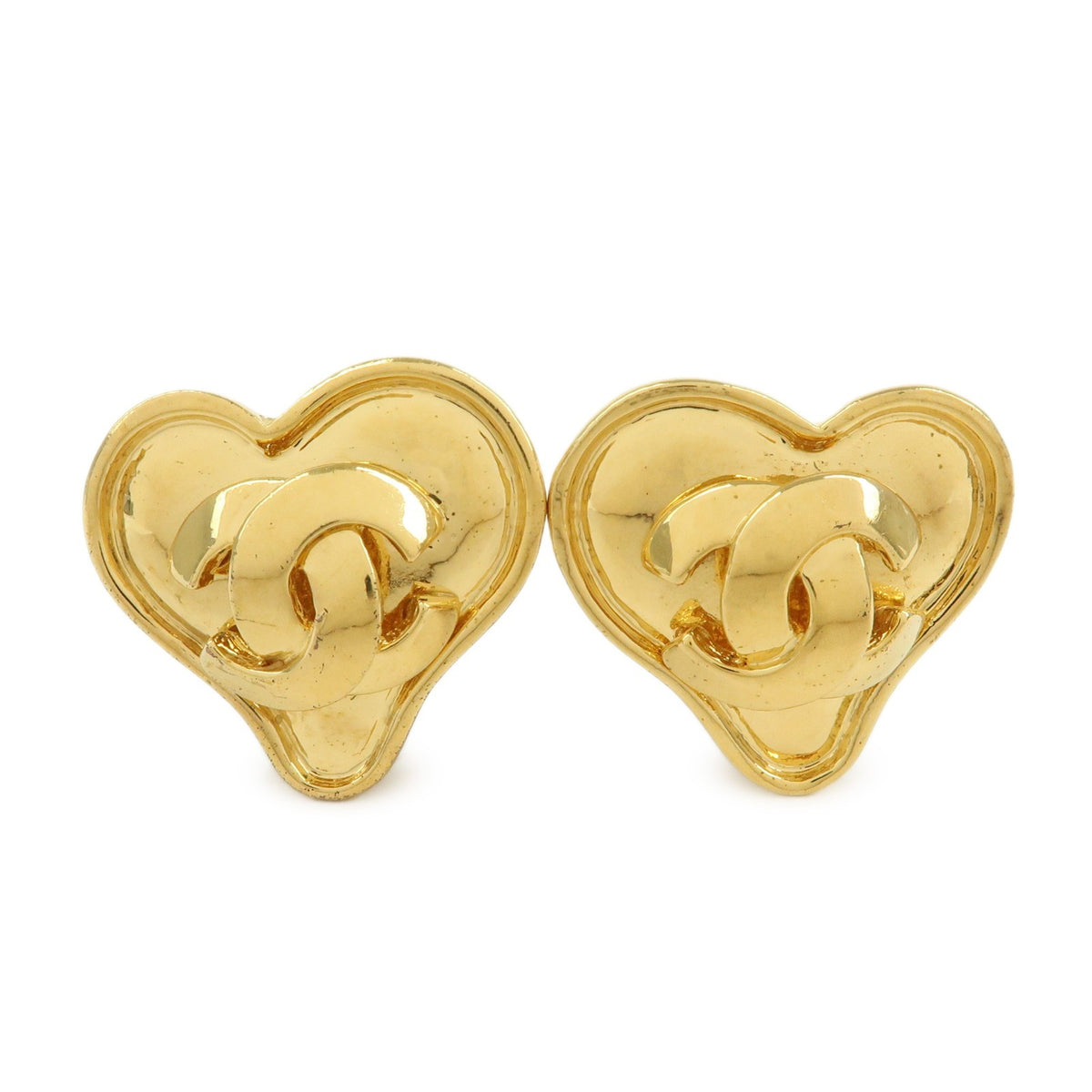 Chanel Vintage Cc Heart Clip-On Metal Gold Gold_Plated Earrings Jewelry (Pre-Owned)