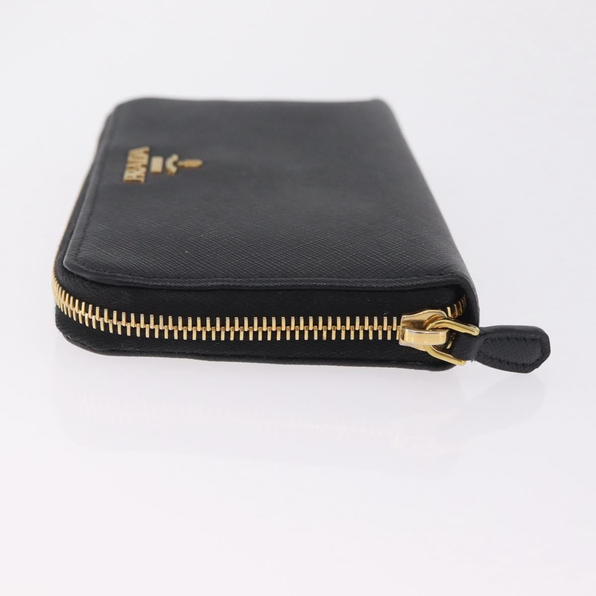 Prada Zip Around Tab Saffiano Leather Black Leather Wallets Accessory (Pre-Owned)