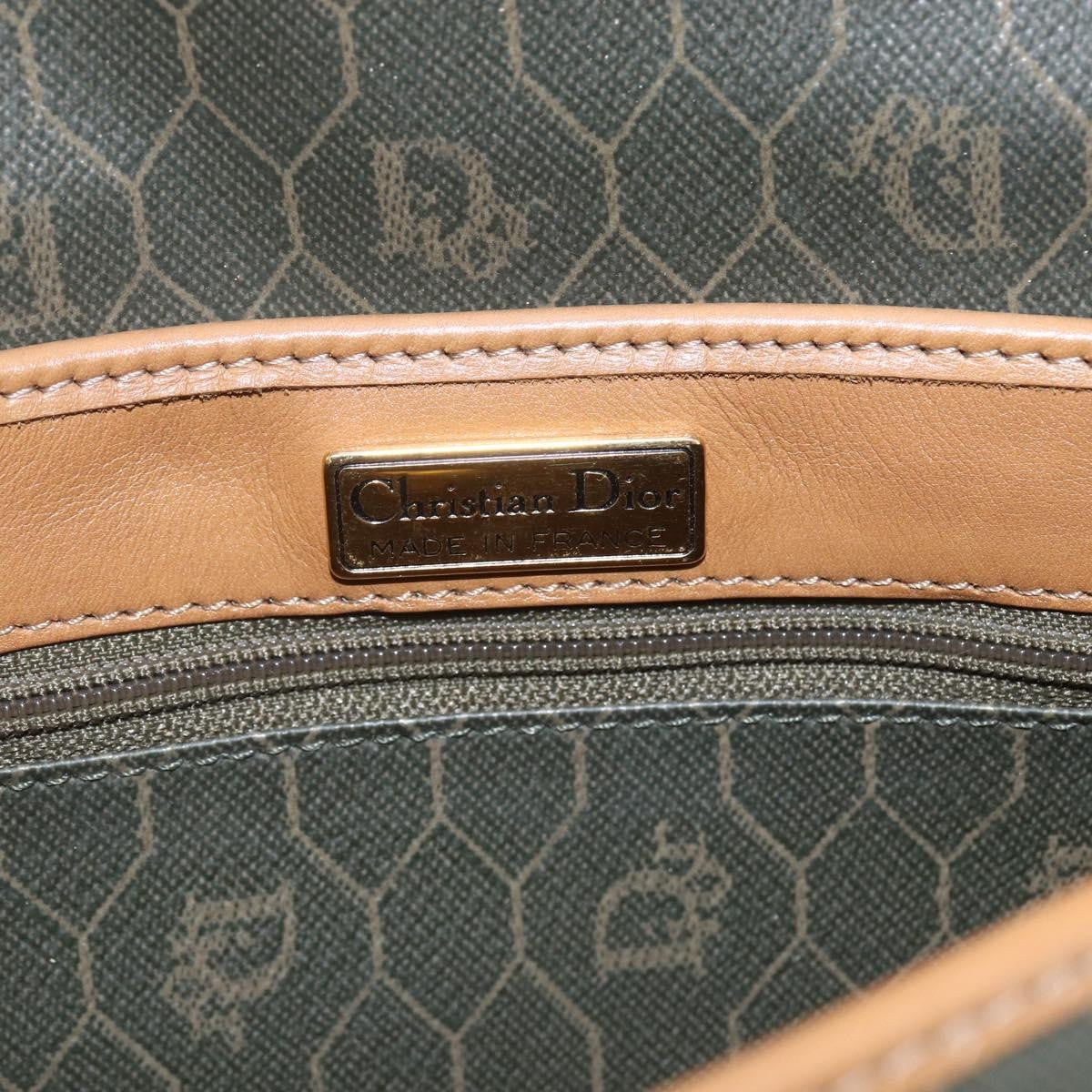 Christian Dior Vintage Honeycomb Flap Canvas And Leather Khaki Canvas Shoulder Bag Bag (Pre-Owned)