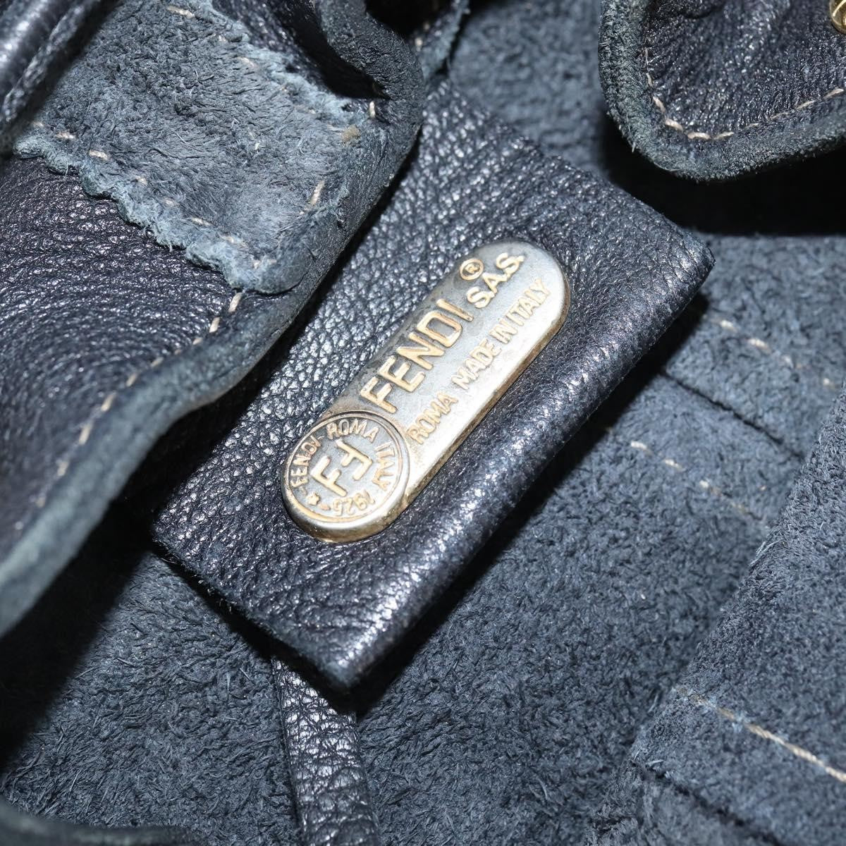 Fendi Logo Flap Drawstring Leather Black Leather Backpack Bag (Pre-Owned)