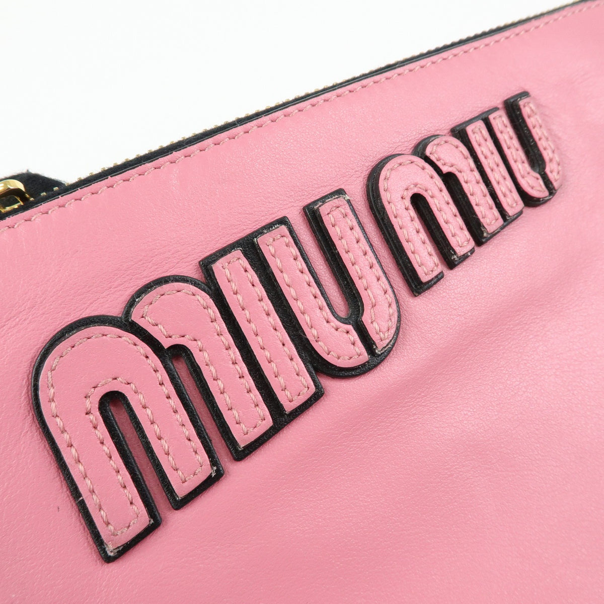 Miu Miu Logo Chain Clutch Shearling Pink Leather Clutche & Pouche Bag (Pre-Owned)