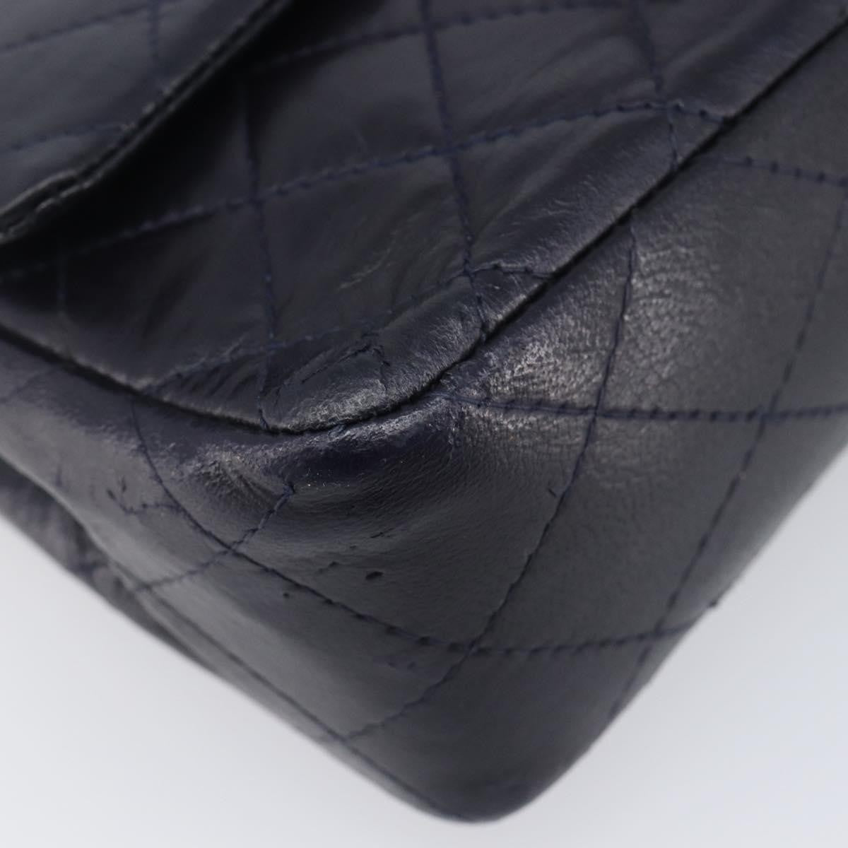Chanel Timeless - Classic Double Flap Quilted Lambskin Navy Leather Handbag (Pre-Owned)