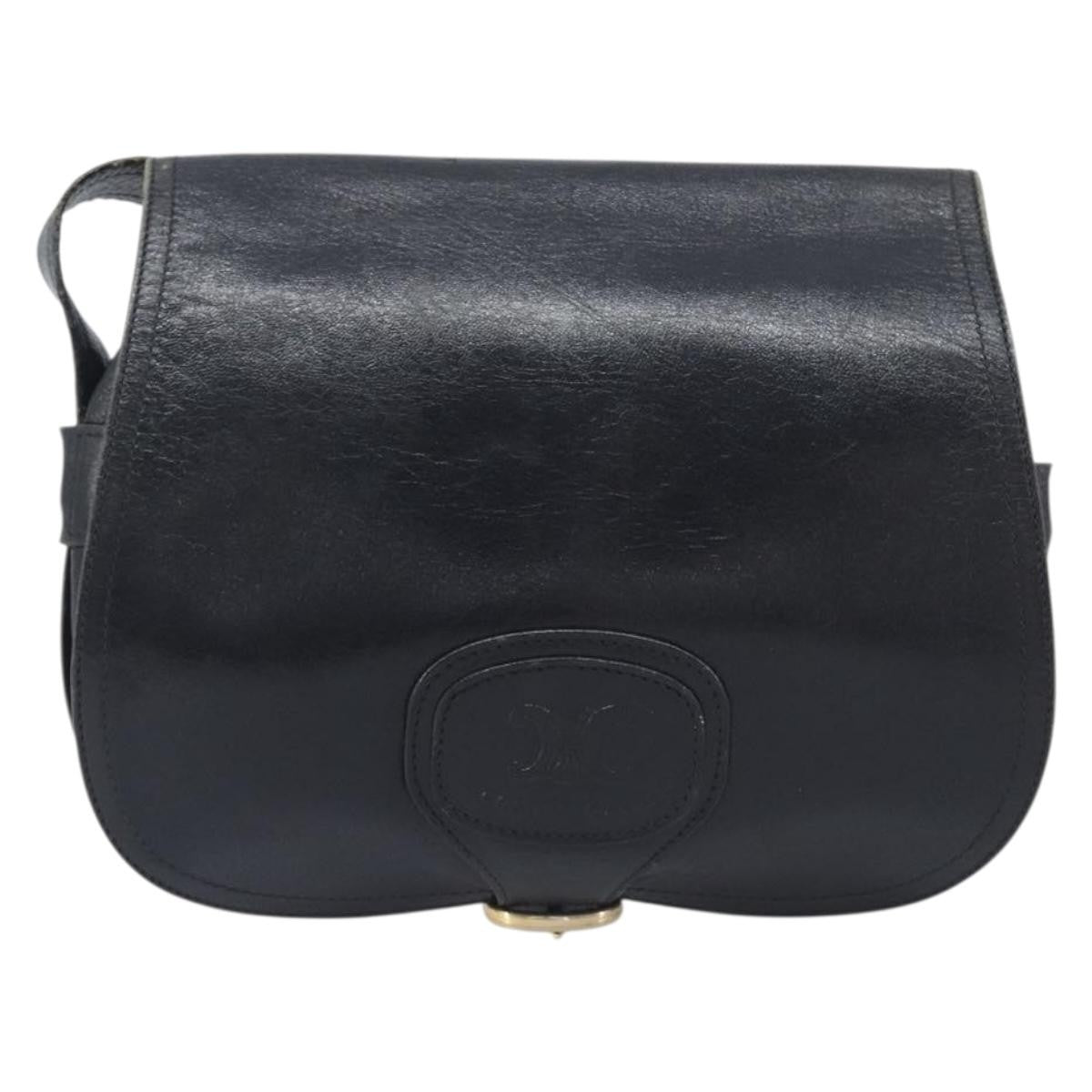 Celine Shoulder Leather Black Leather Shoulder Bag Bag (Pre-Owned)