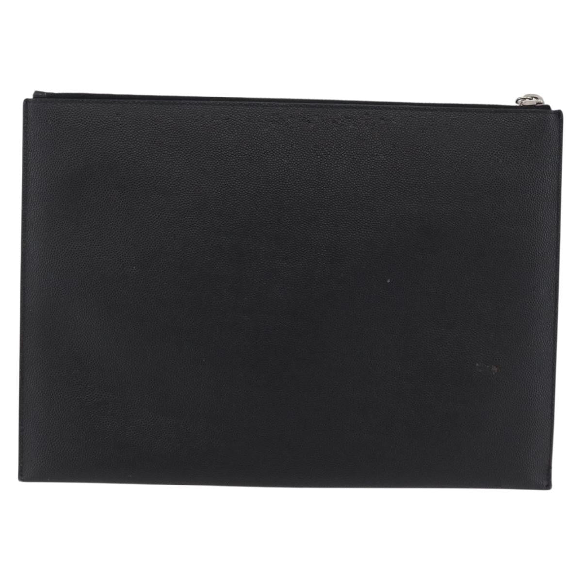 Saint Laurent Letters Zip Clutch Leather Black Leather Clutche & Pouche Bag (Pre-Owned)