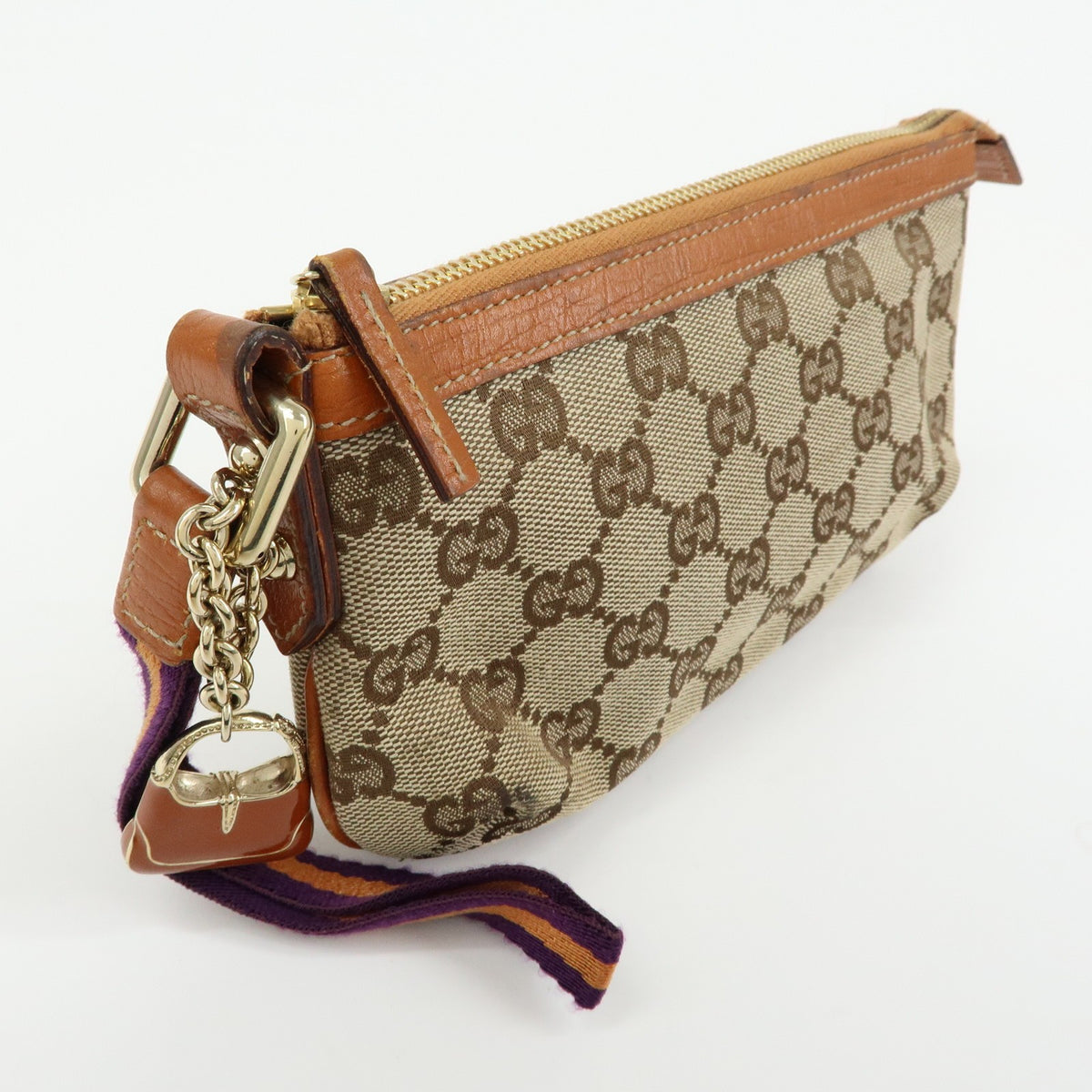 Gucci Zip Wristlet Gg Canvas Beige Canvas Clutche & Pouche Bag (Pre-Owned)