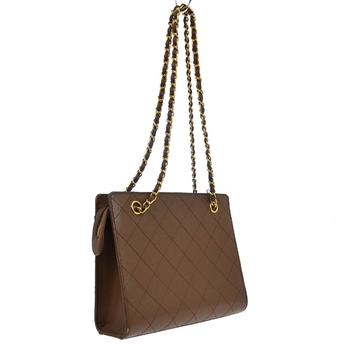 Chanel Vintage Front Pocket Quilted Lambskin Brown Leather Shoulder Bag Bag (Pre-Owned)