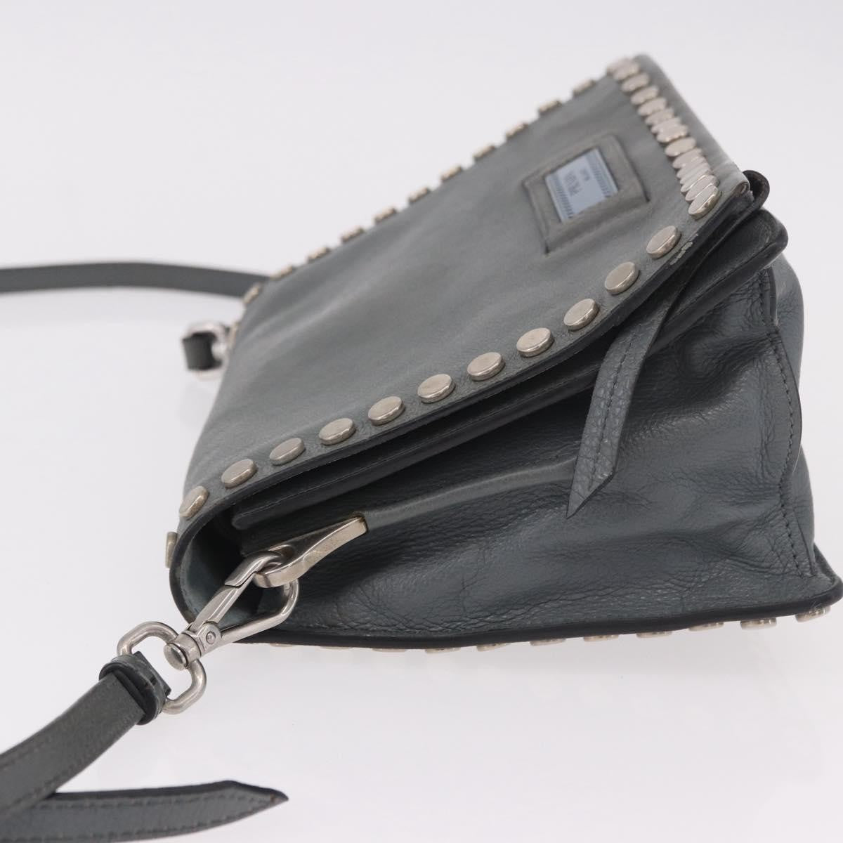 Prada Etiquette Flap Studded Glace Calfskin Gray Leather Shoulder Bag Bag (Pre-Owned)
