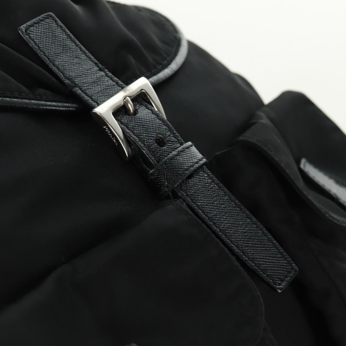 Prada Double Pocket Drawstring Tessuto Black Nylon Shoulder Bag Bag (Pre-Owned)