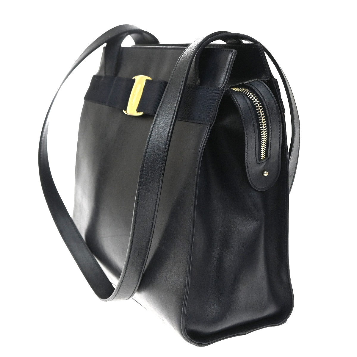 Salvatore Ferragamo Vintage Vara Bow Lizard Embossed Leather Navy Leather Tote Bag Bag (Pre-Owned)